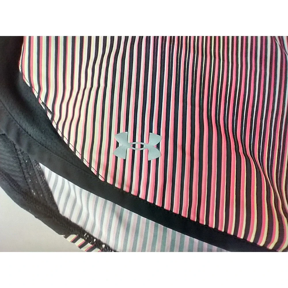 Under Armour HeatGear Women 1X Pink Black Striped Lined Running Shorts‎ Loose